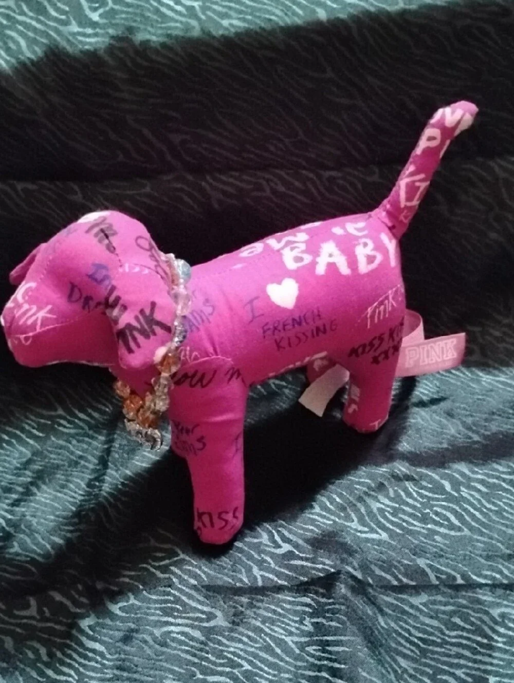 PINK Victoria's Secret Hot Pink Logo Print Plush Dog  Htf